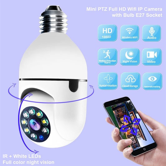 WiFi CAMERA 1080P Bulb 4X Zoom Camera 5GWiFi Alarm Monitor