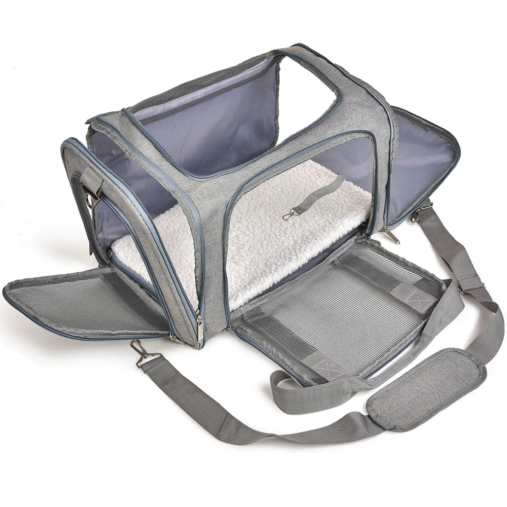 Comfortable pet carrier with airline-approved design and lifetime warranty