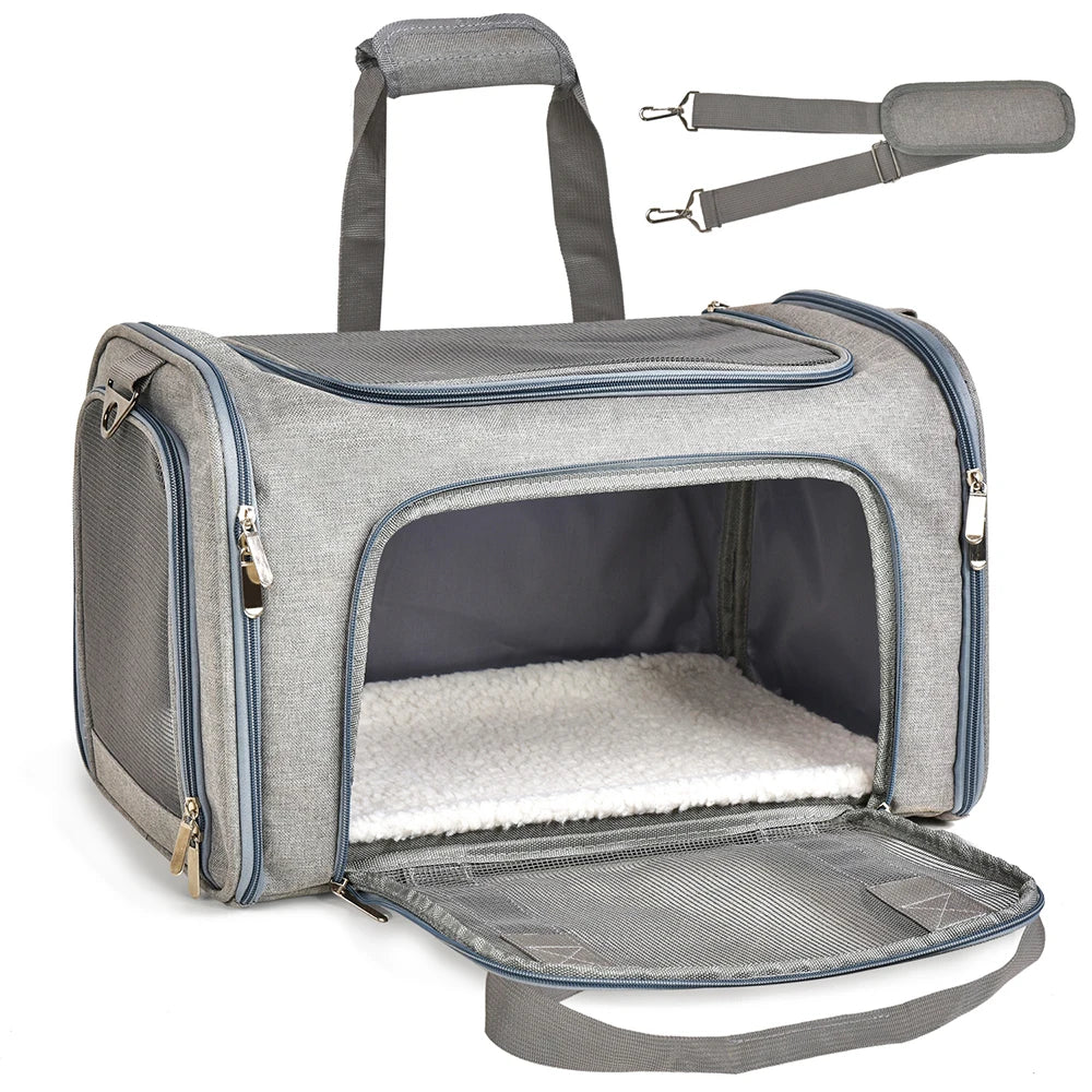 Comfortable pet carrier with airline-approved design and lifetime warranty