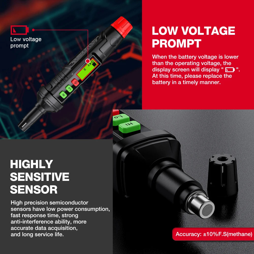 Gas Leak Detector with Sound and Screen Alarm