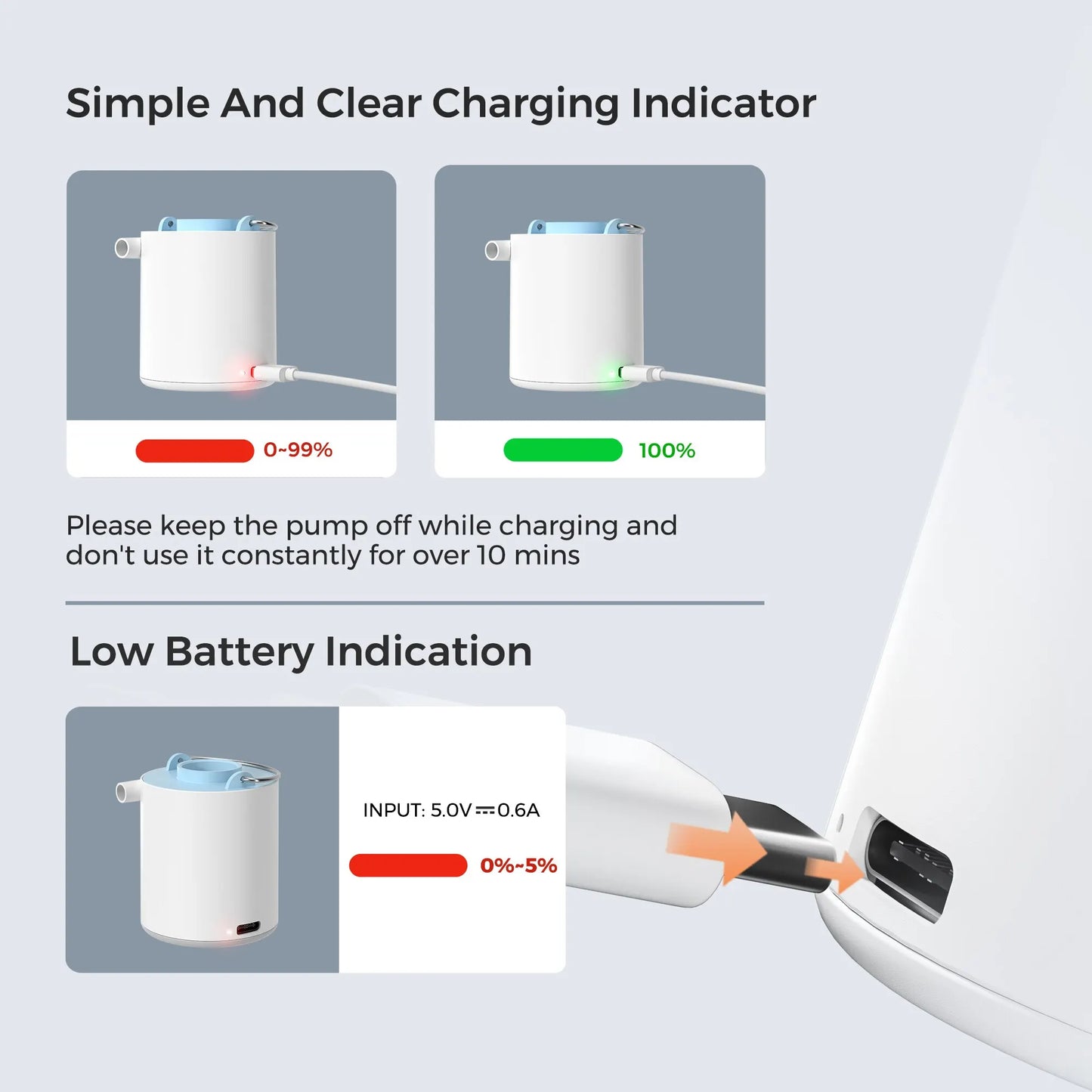 Tiny Portable Air Pump Camping Equip Outdoor Gadgets Rechargeable for Hiking/Float/Lighting