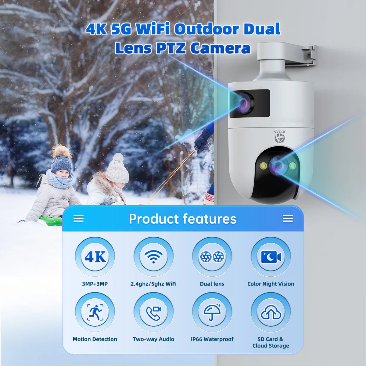 5G Wifi Home Surveillance Camera with Dual Lens and Dual Screen for CCTV Camera Auto Tracking