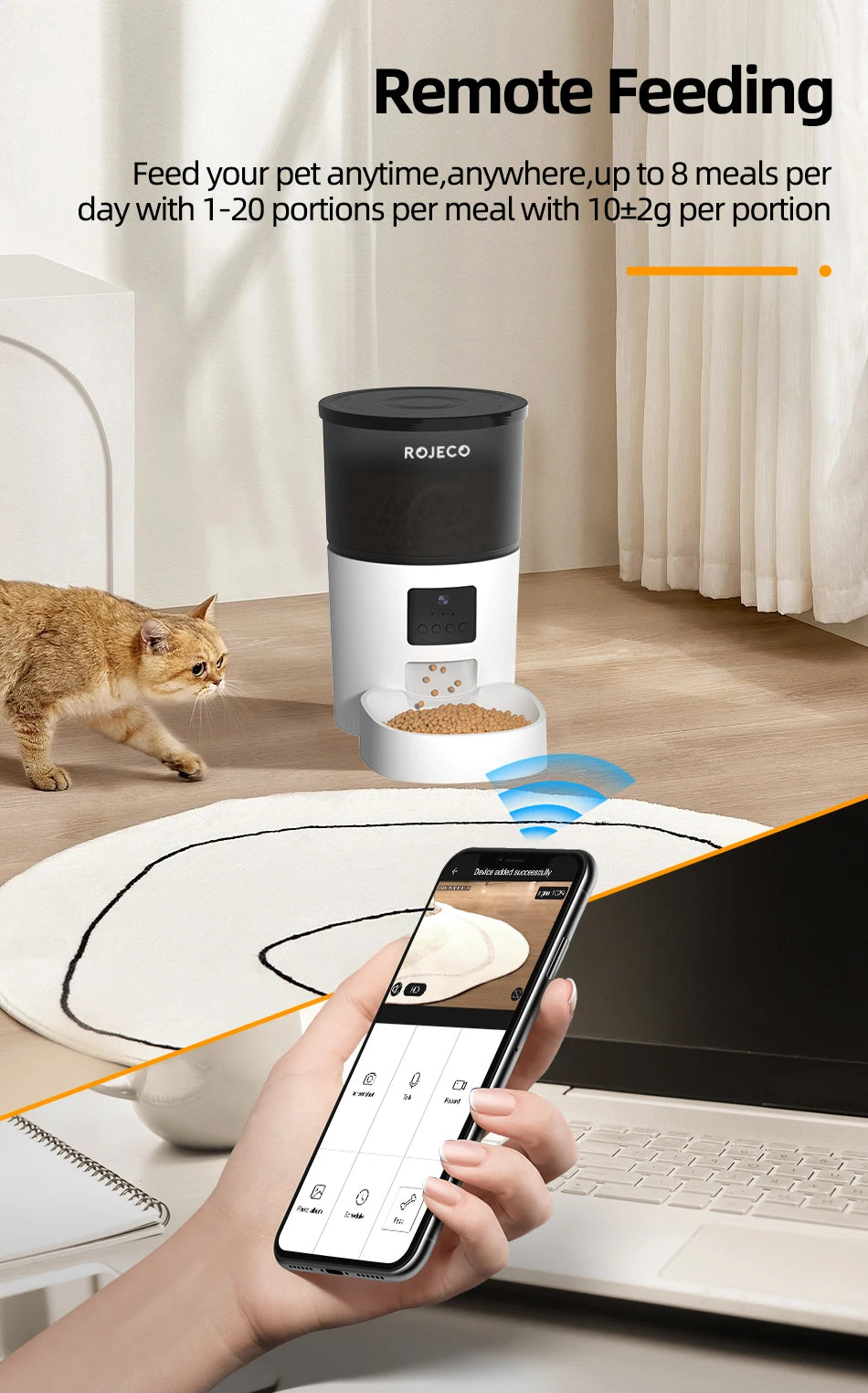 Smartphone Controlled Pet Feeder for Cats and Dogs with Camera