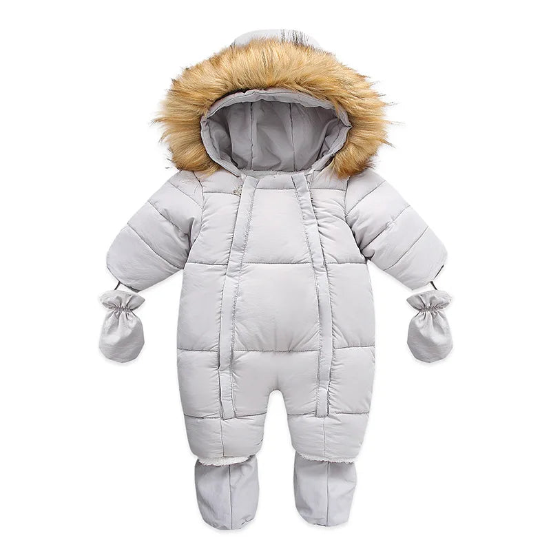 2024 Winter Baby Down Jumpsuit – Wool Hooded, Snowproof & Warm