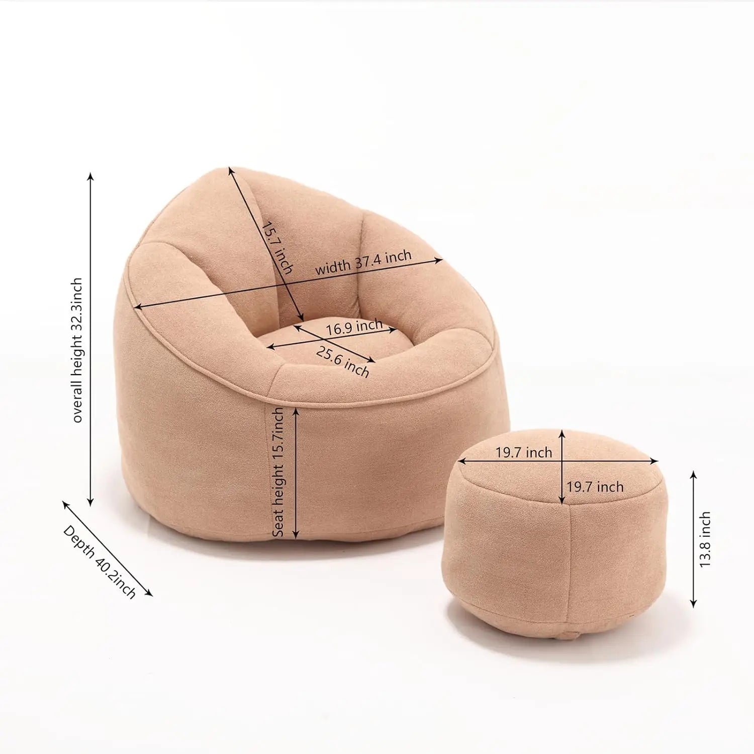 Beanbag chair and footstool, high-pressure foam couch