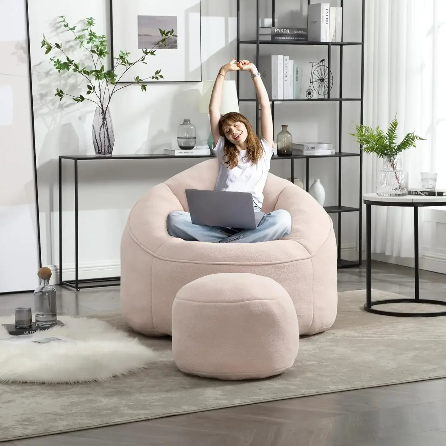 Beanbag chair and footstool, high-pressure foam couch