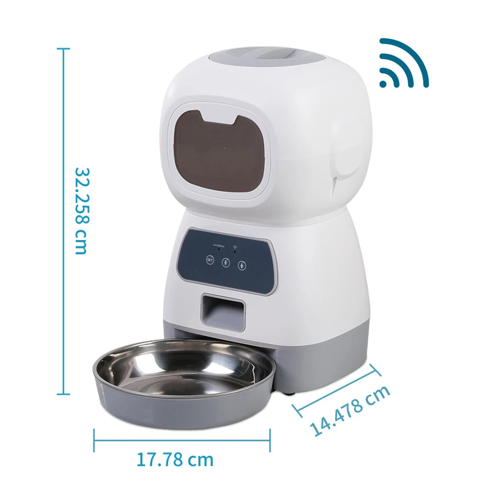 Smartphone Controlled Pet Feeder for Cats and Dogs with Voice Recorder and Large Capacity Timing Food Dispenser