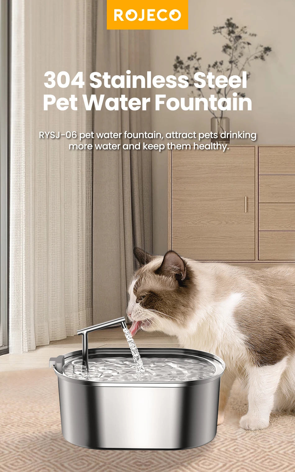 Stainless Steel Anti-Bacterial Water Fountain for Cats and Dogs