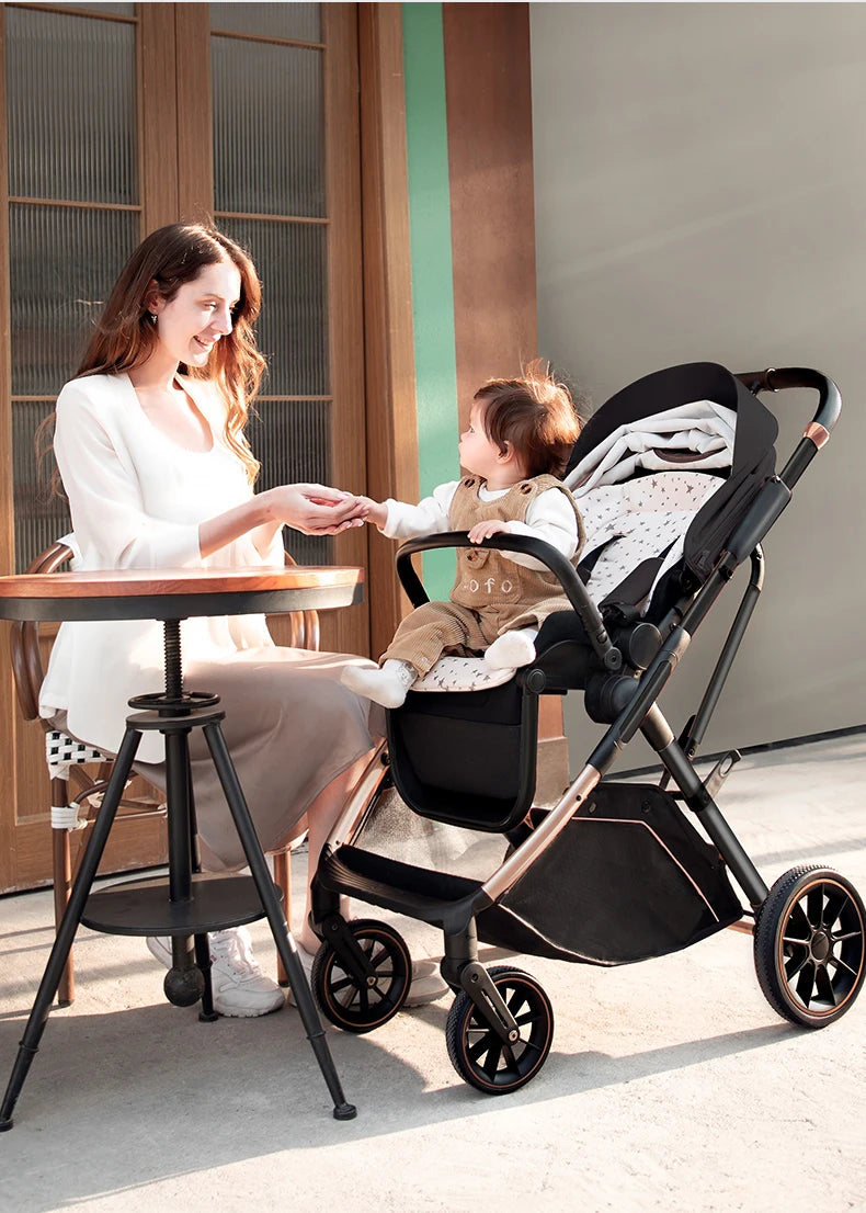 Fashion High View Baby Stroller – Ergonomic Bassinet & Portable Pram