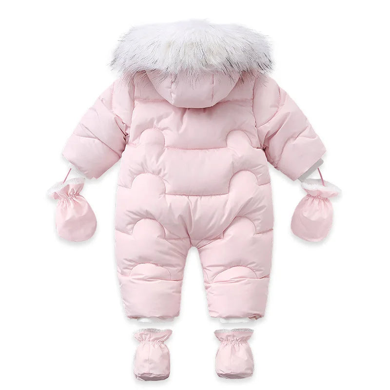 2024 Winter Baby Down Jumpsuit – Wool Hooded, Snowproof & Warm