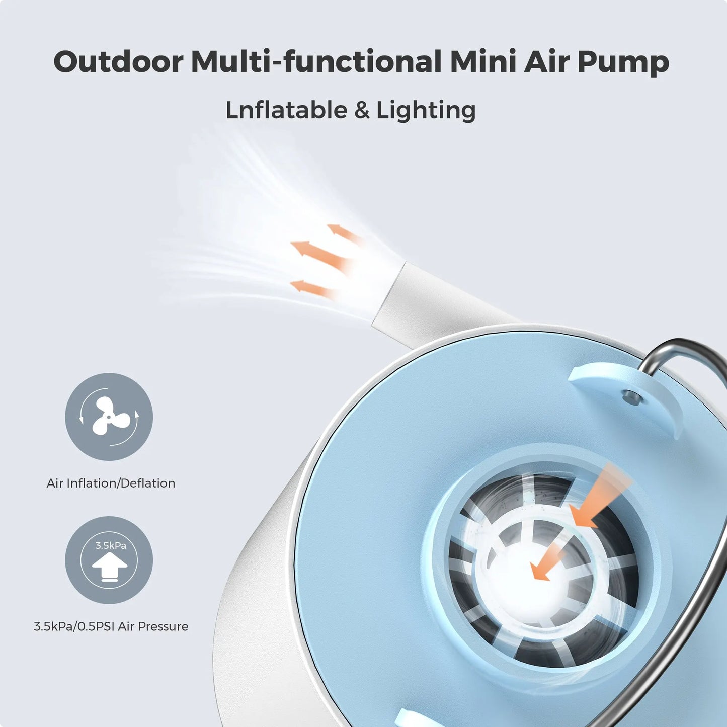 Tiny Portable Air Pump Camping Equip Outdoor Gadgets Rechargeable for Hiking/Float/Lighting