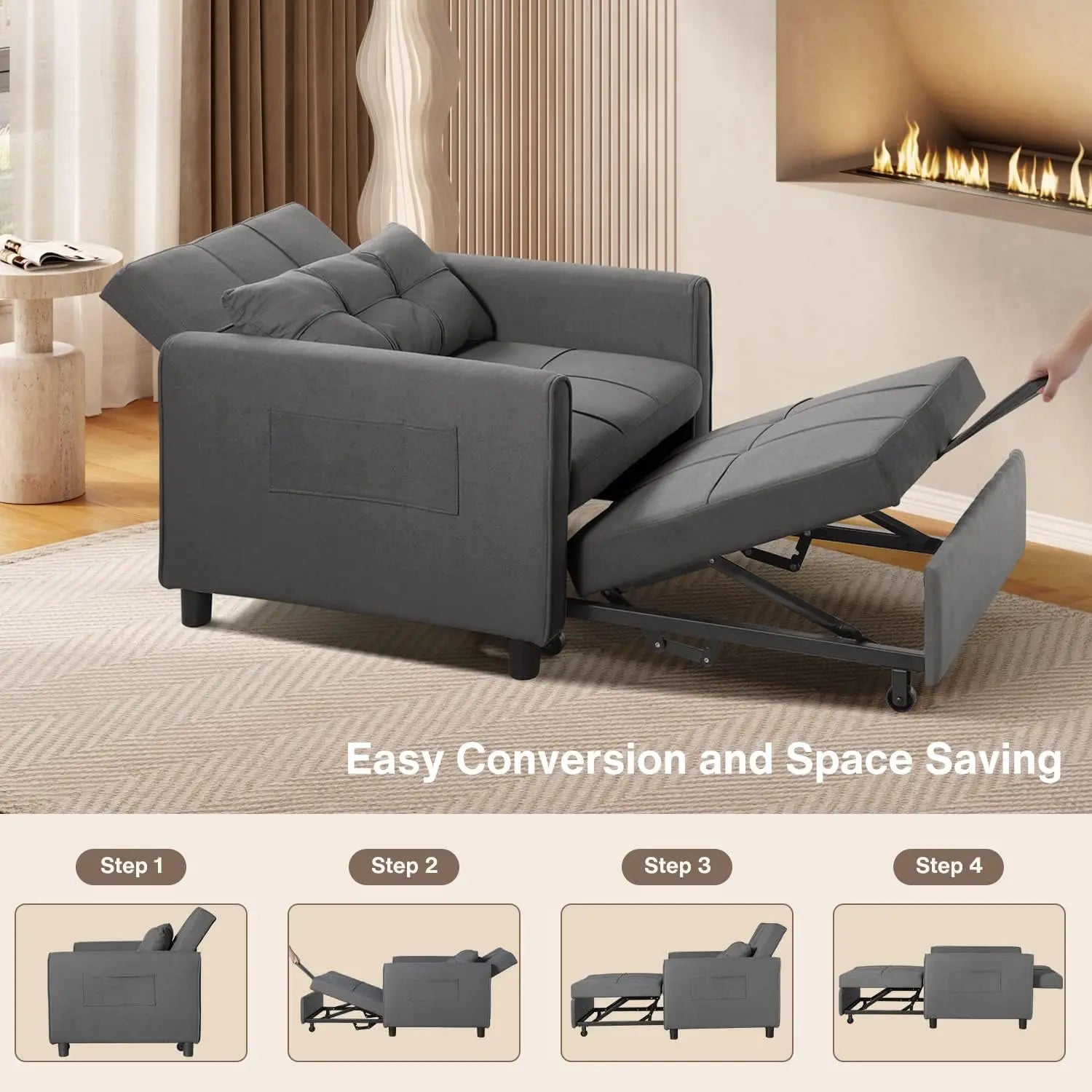 Sofa Bed, 3-in-1 Multi-Functional Adjustable Backrest Recliner