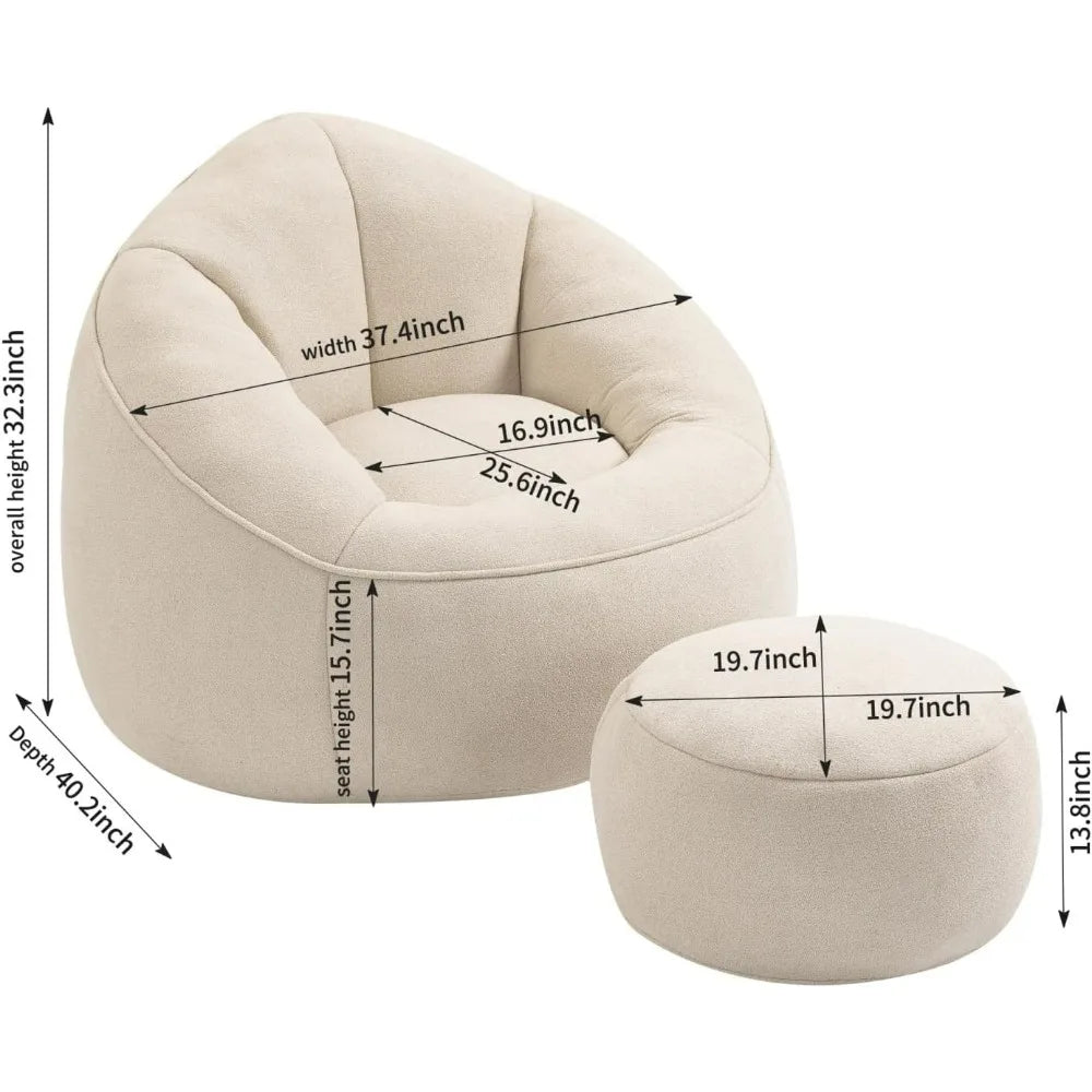 Beanbag chair and footstool, high-pressure foam couch