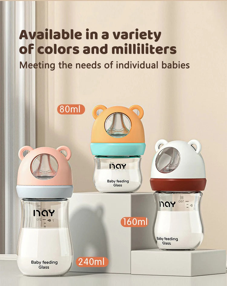 Newborn Glass Feeding Bottle – Wide Caliber, Anti-Colic, BPA-Free