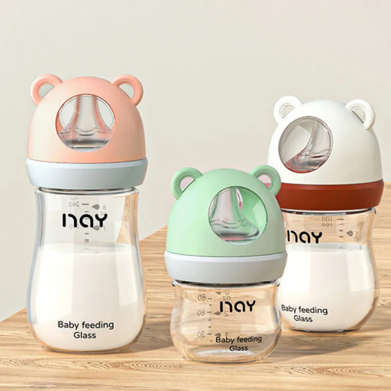 Newborn Glass Feeding Bottle – Wide Caliber, Anti-Colic, BPA-Free