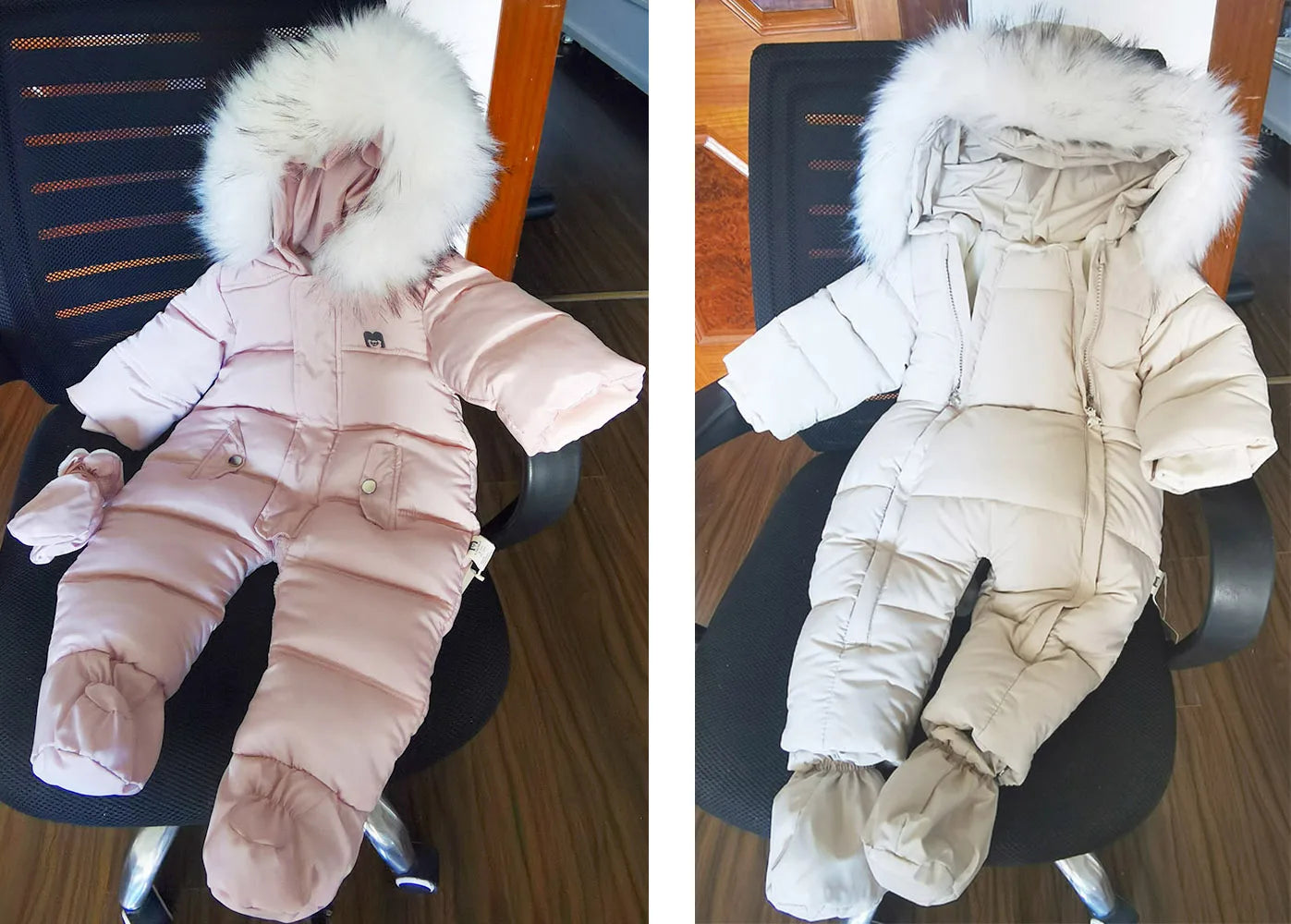 2024 Winter Baby Down Jumpsuit – Wool Hooded, Snowproof & Warm