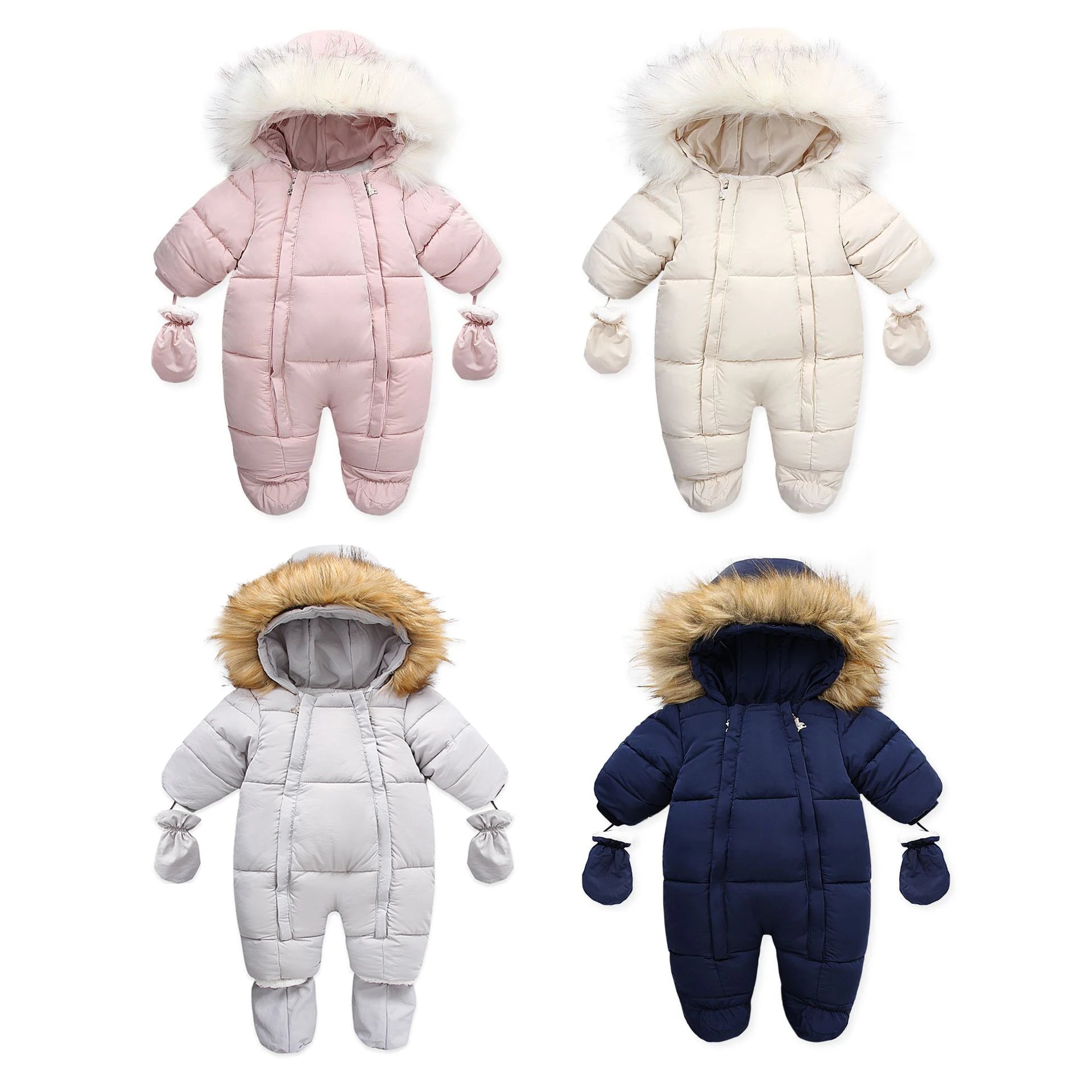 2024 Winter Baby Down Jumpsuit – Wool Hooded, Snowproof & Warm