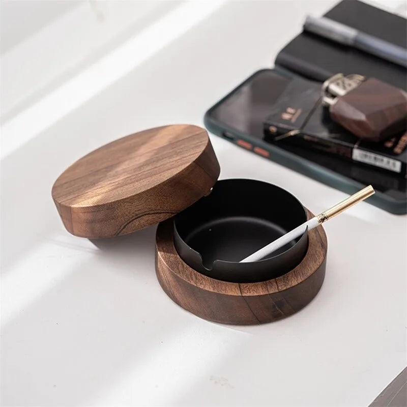 Walnut Wood Ashtrays with Lid