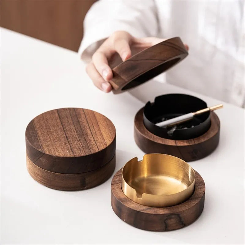 Walnut Wood Ashtrays with Lid