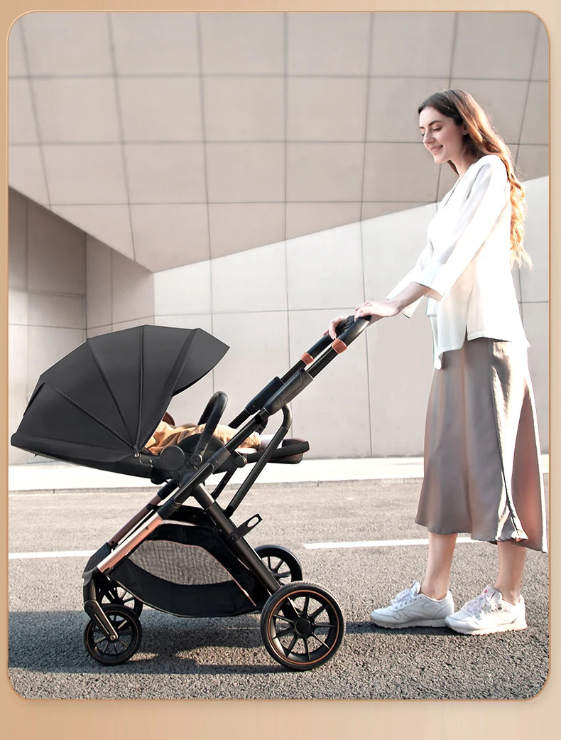 Fashion High View Baby Stroller – Ergonomic Bassinet & Portable Pram