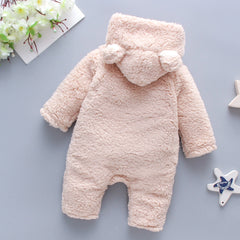 Lamb Hair Bear Embroidered Baby Jumpsuit – Winter Thickened Long Sleeves