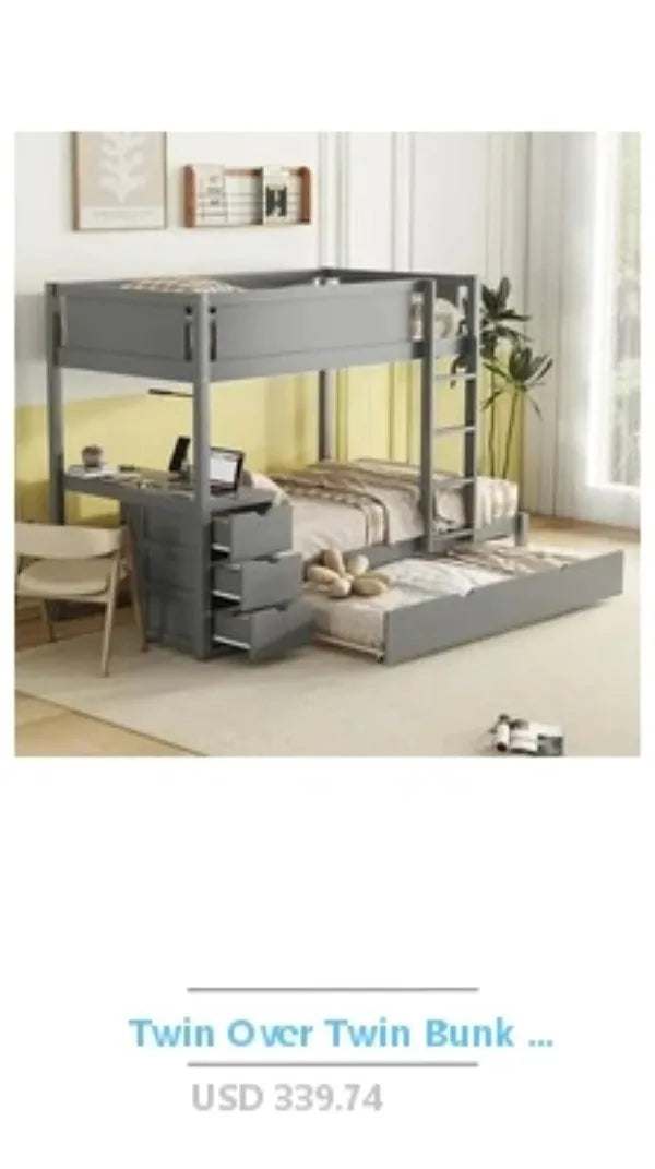 Trundle Twin Daybed Frame with Padded Back No Box Spring Needed (Gray)