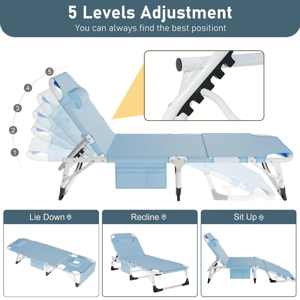 2Pack 3in1 Heavy Duty Adjustable Lounger Chair with Face Arm Hole