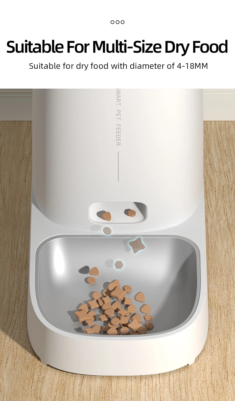 Smartphone Controlled Pet Feeder for Cats and Dogs with Large Capacity Timing Food Dispenser