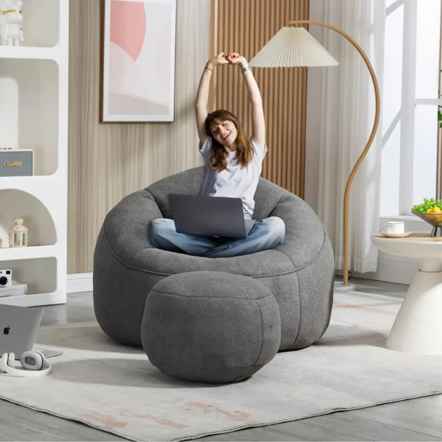 Beanbag chair and footstool, high-pressure foam couch