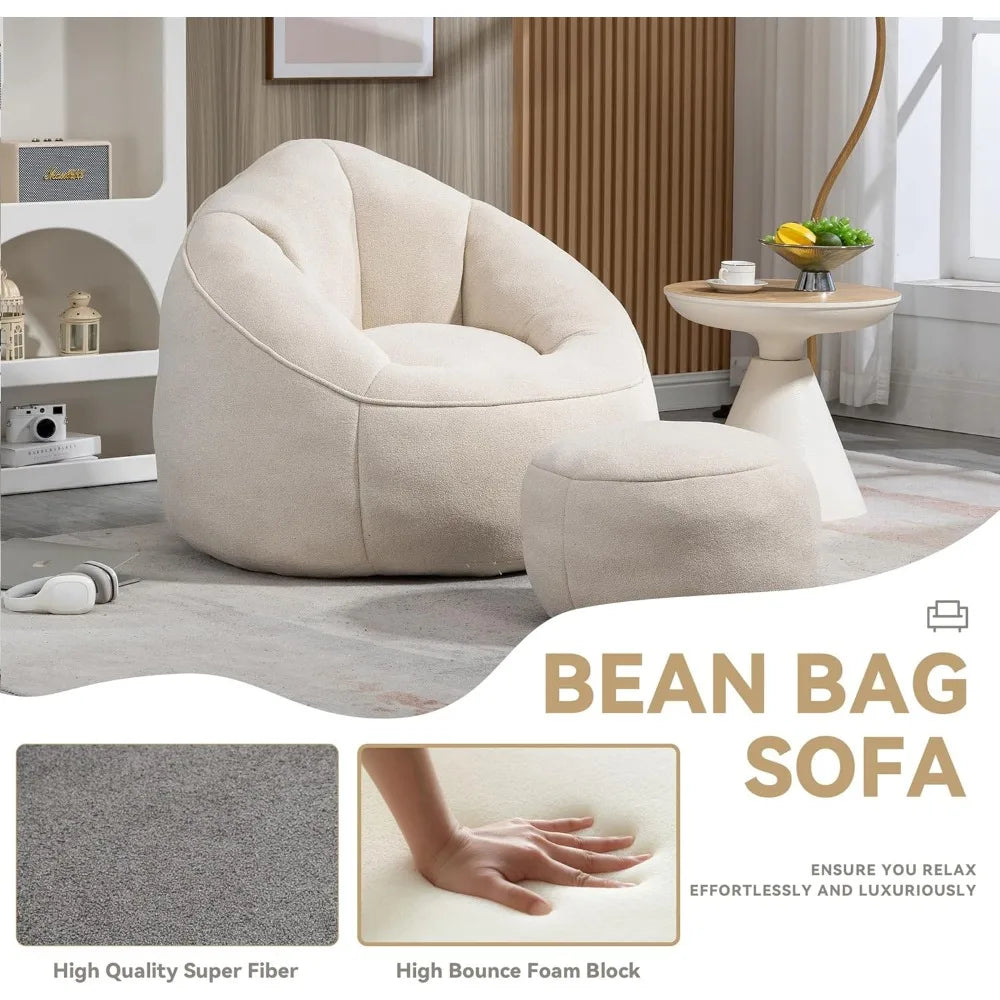 Beanbag chair and footstool, high-pressure foam couch