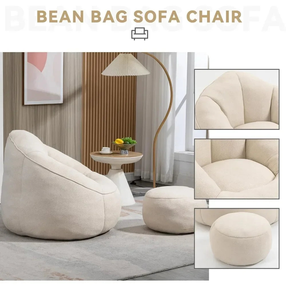 Beanbag chair and footstool, high-pressure foam couch