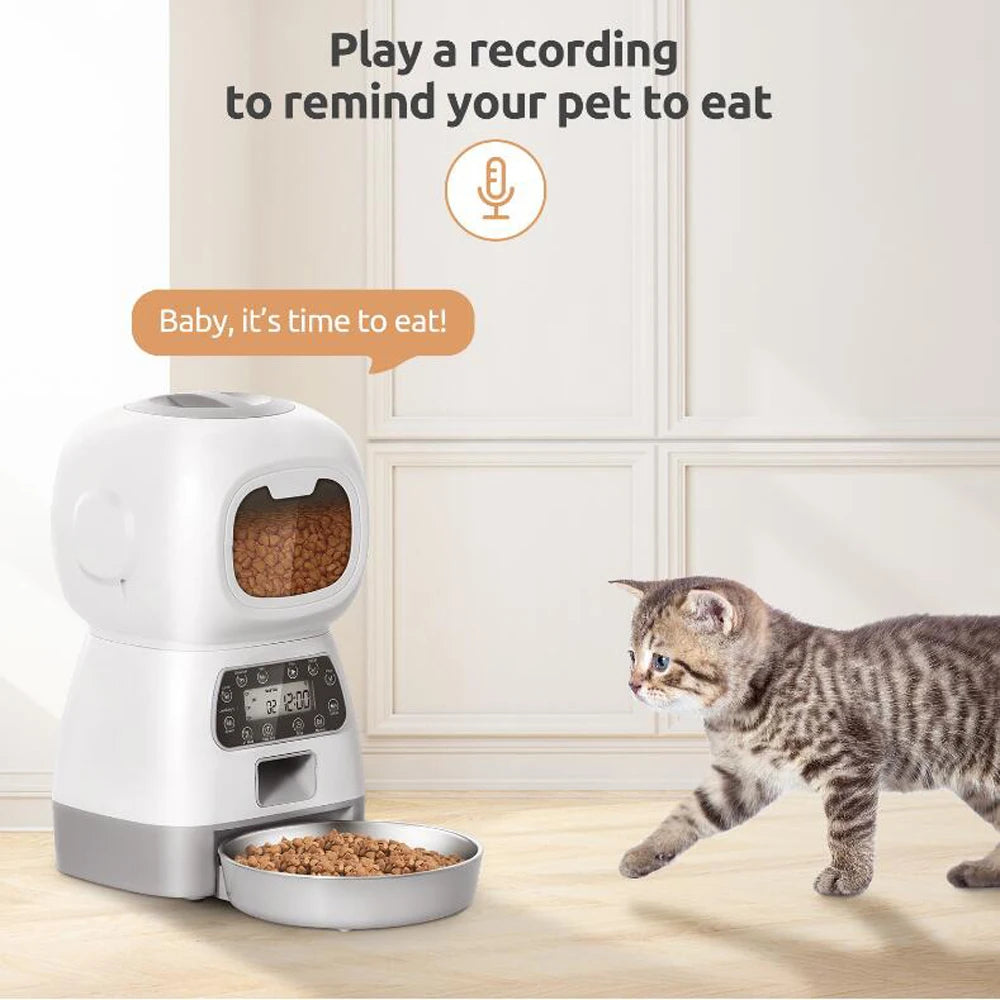 Smartphone Controlled Pet Feeder for Cats and Dogs with Voice Recorder and Large Capacity Timing Food Dispenser