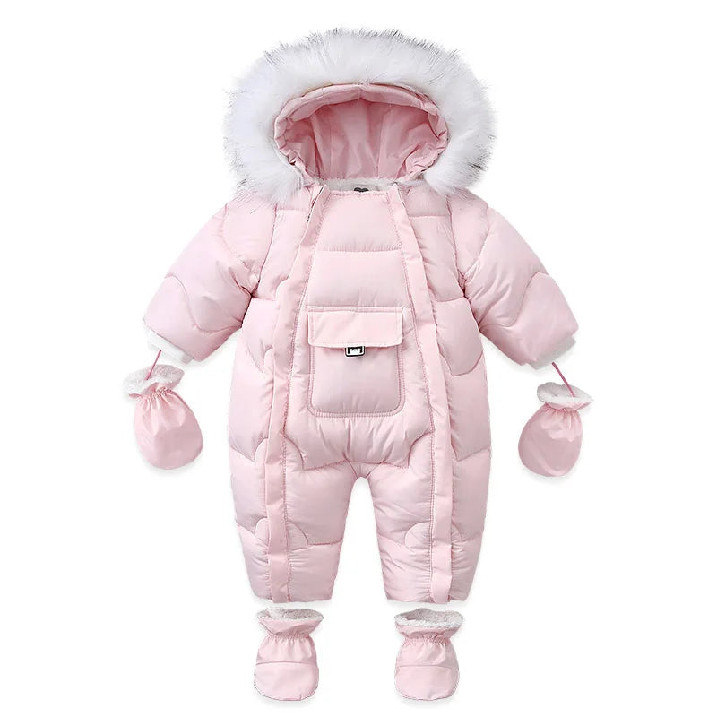 2024 Winter Baby Down Jumpsuit – Wool Hooded, Snowproof & Warm