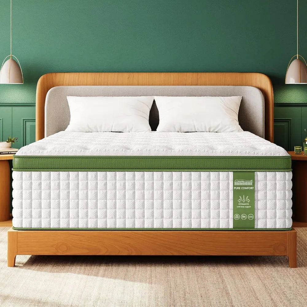 Queen Mattress, 12 Inch Hybrid Mattress Queen Size in a Box with Gel Memory Foam and Pocket Springs, Medium Firm Mattress