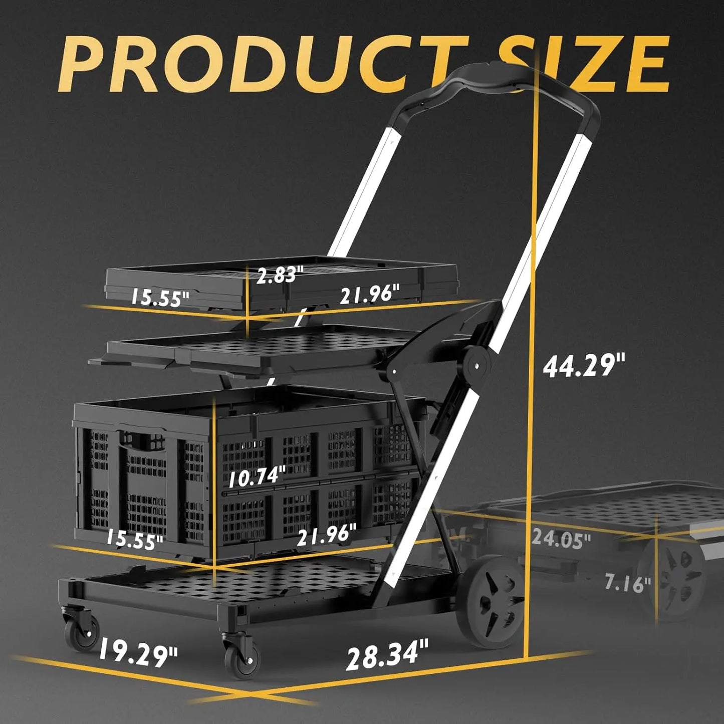 Collapsible 2-Tier Folding Shopping Cart with 2 Folding Basket