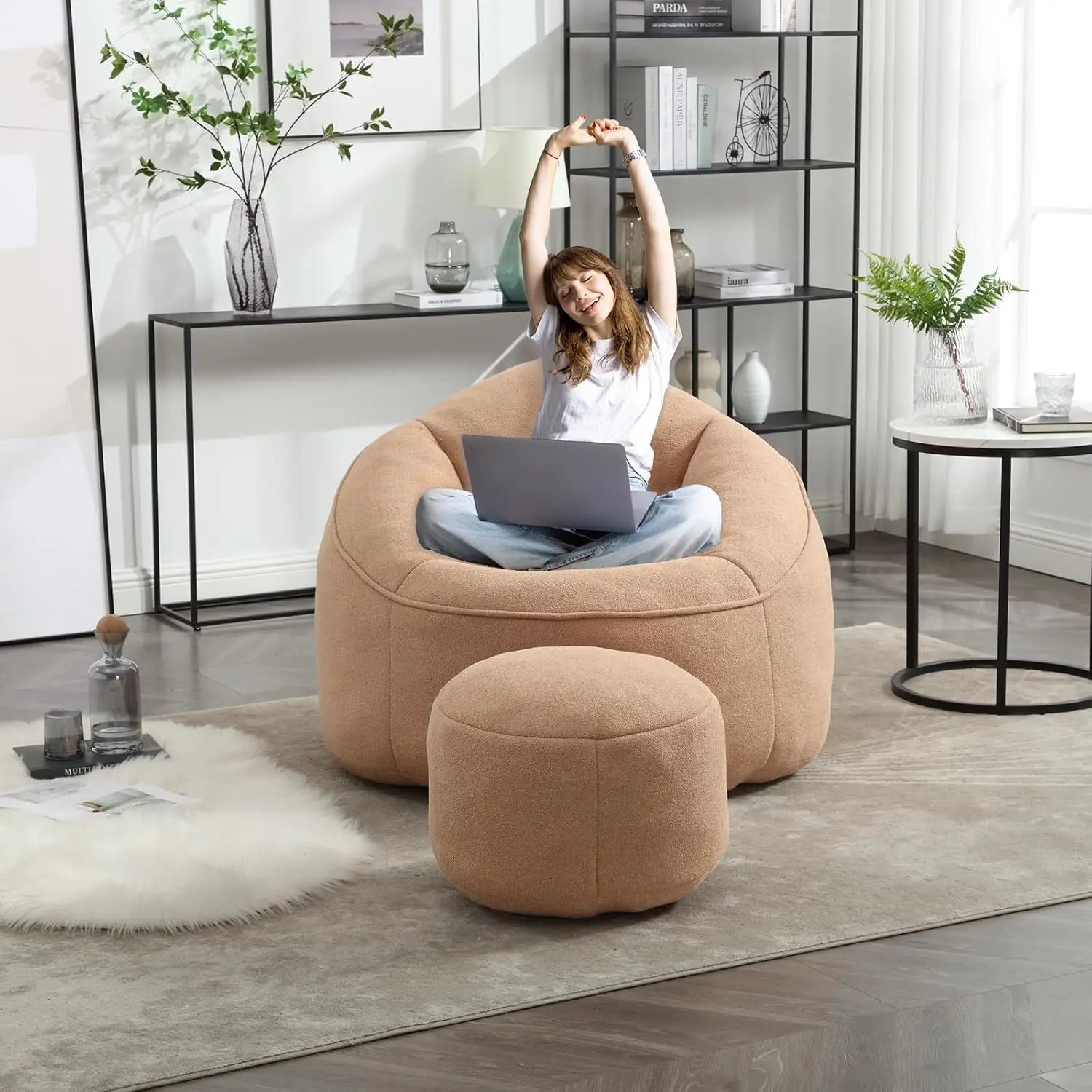 Beanbag chair and footstool, high-pressure foam couch