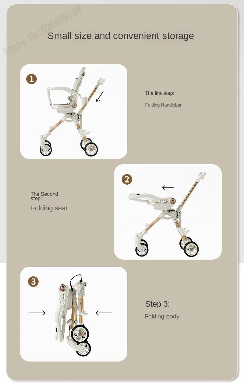 3-in-1 Children's Stroller – Sit, Lie, Sleep Modes, Two-Way Folding