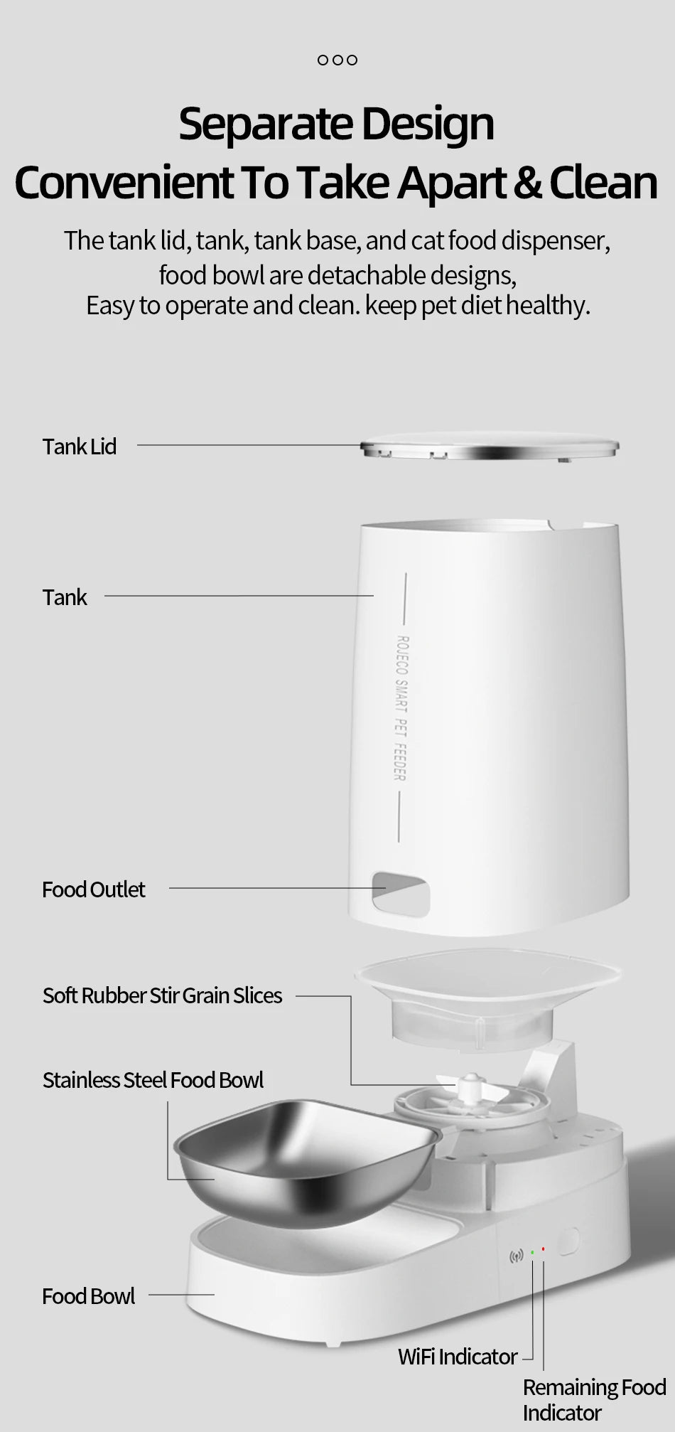 Smartphone Controlled Pet Feeder for Cats and Dogs with Large Capacity Timing Food Dispenser