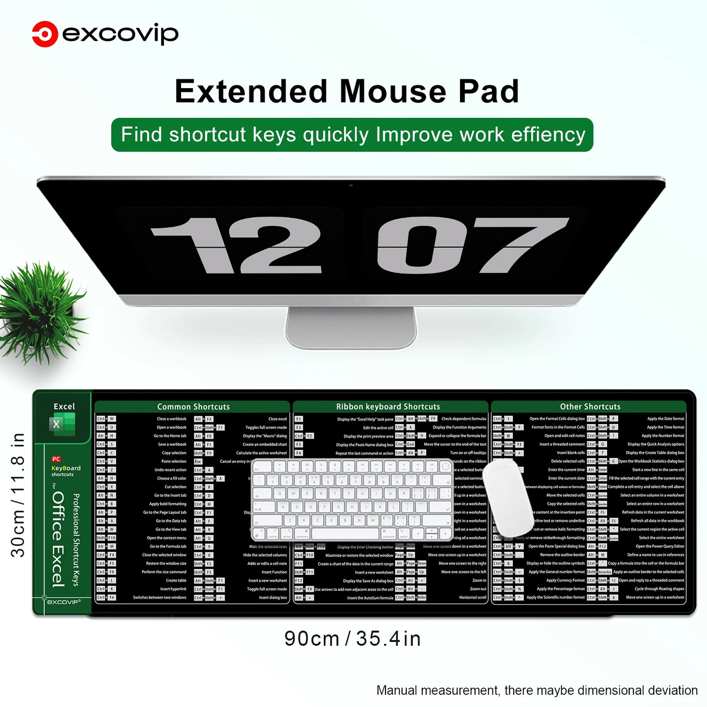 Excel Shortcuts Mouse Pad non slip base