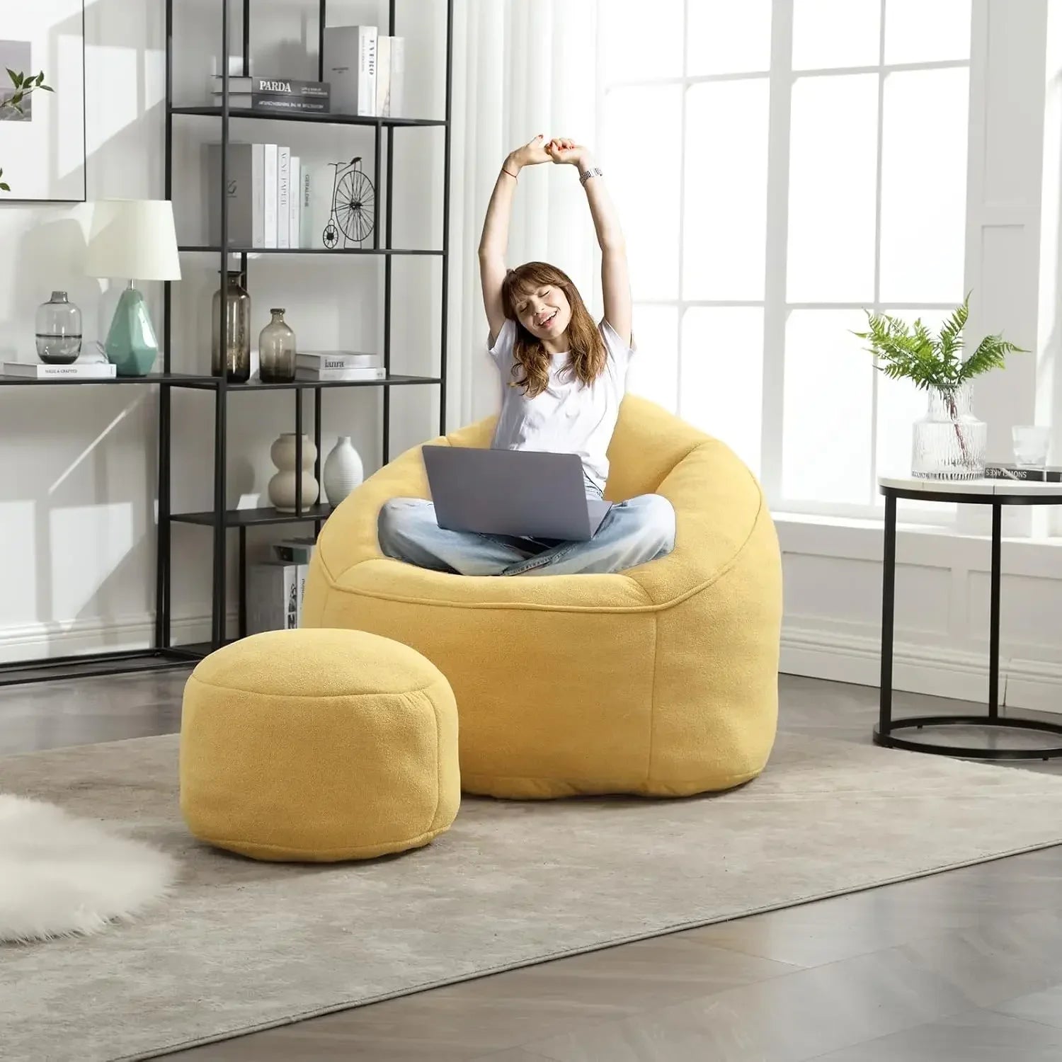 Beanbag chair and footstool, high-pressure foam couch