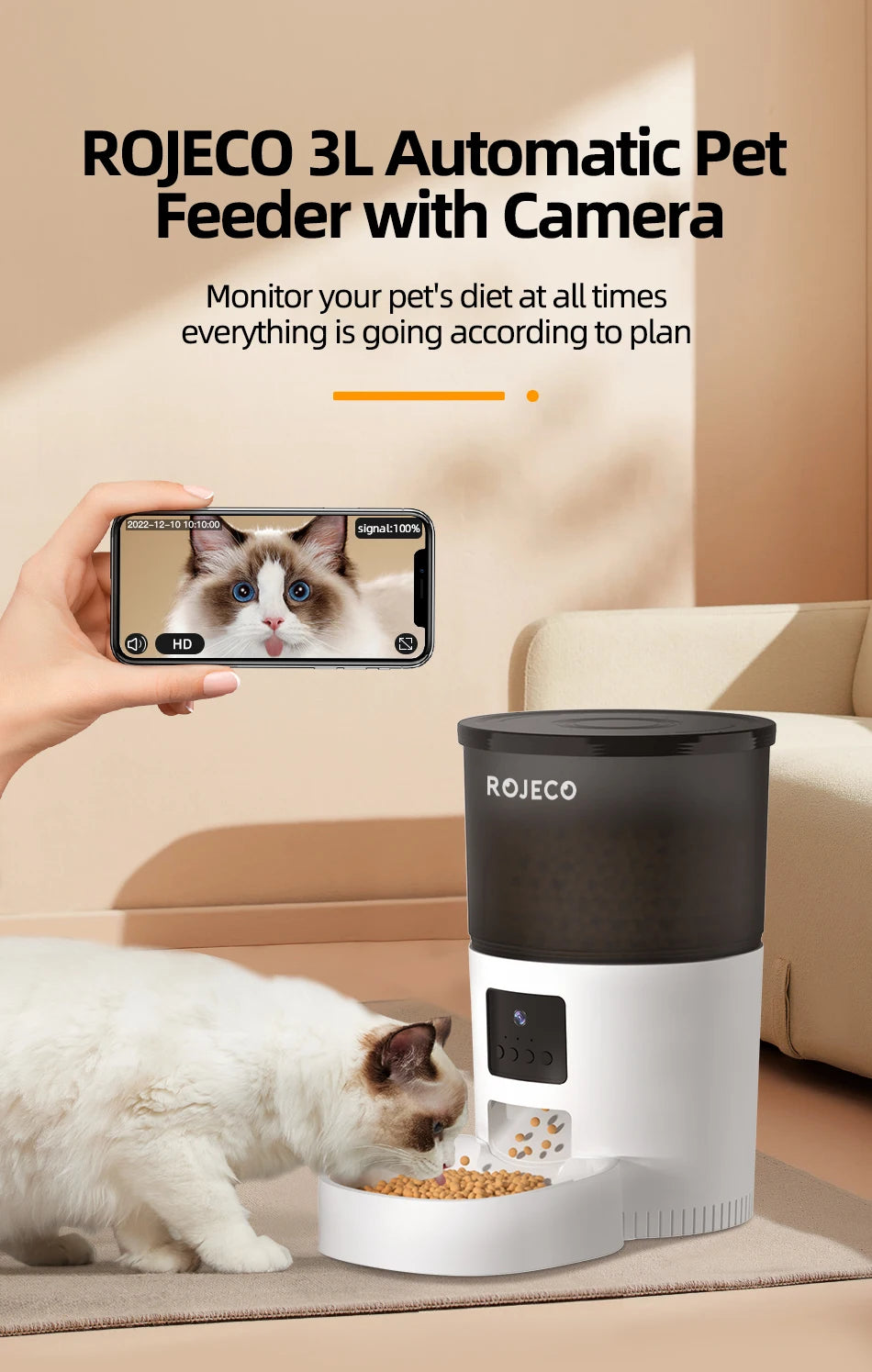 Smartphone Controlled Pet Feeder for Cats and Dogs with Camera