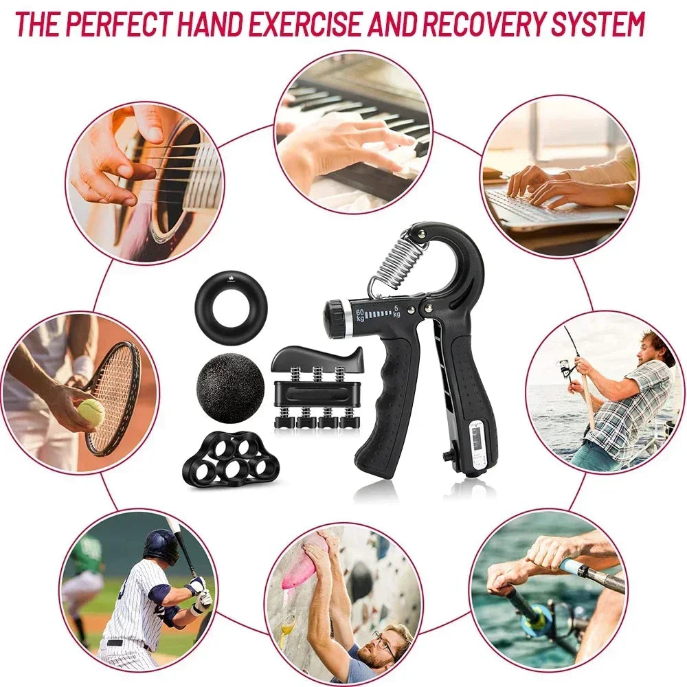 Adjustable Grip Strength Trainer 5-60Kg with Finger Exerciser