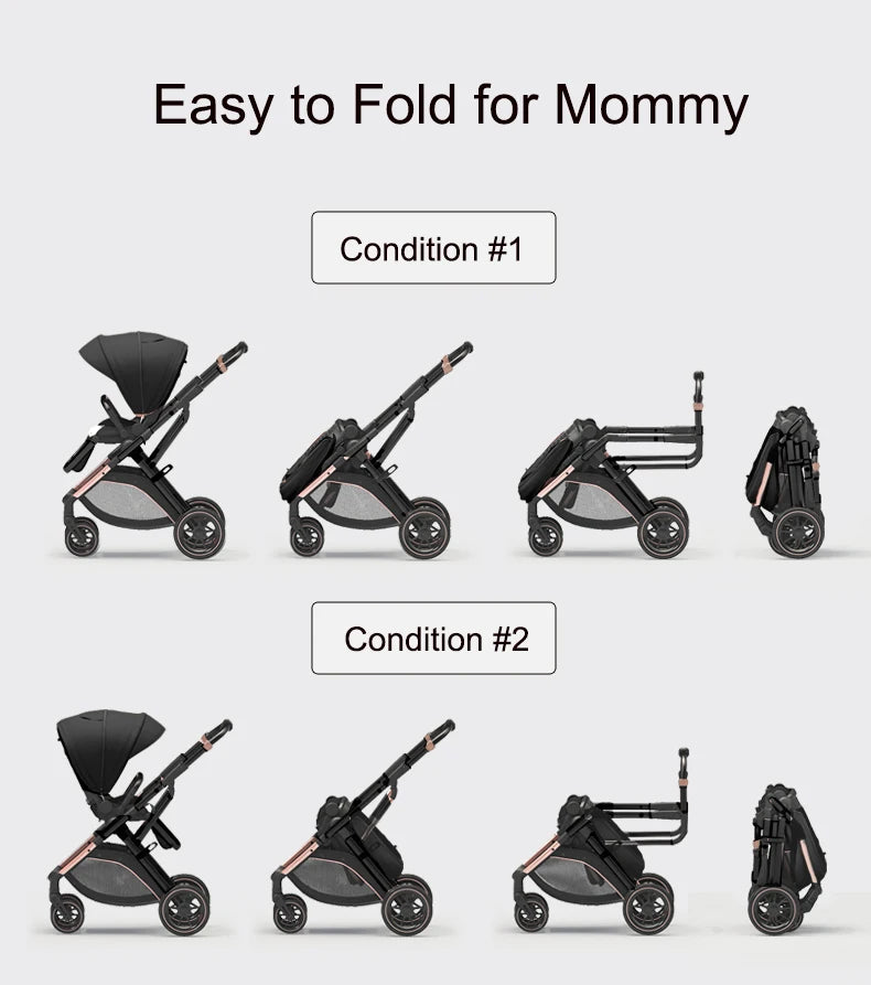 Fashion High View Baby Stroller – Ergonomic Bassinet & Portable Pram