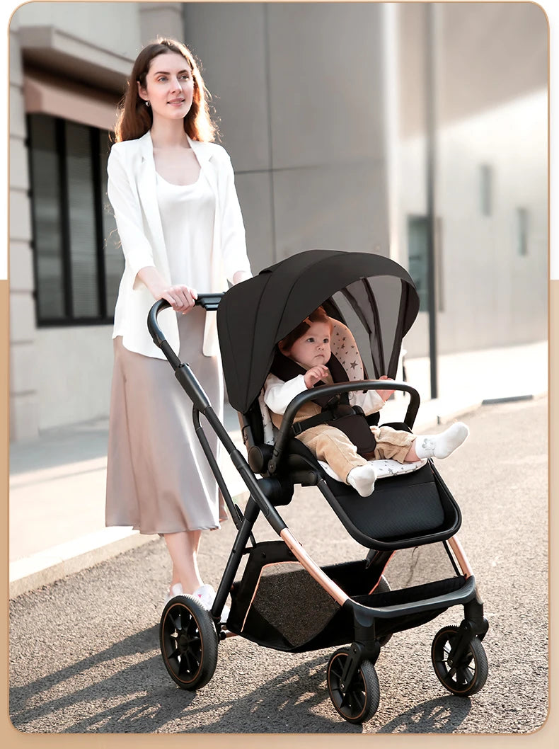 Fashion High View Baby Stroller – Ergonomic Bassinet & Portable Pram