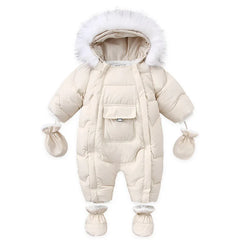 2024 Winter Baby Down Jumpsuit – Wool Hooded, Snowproof & Warm