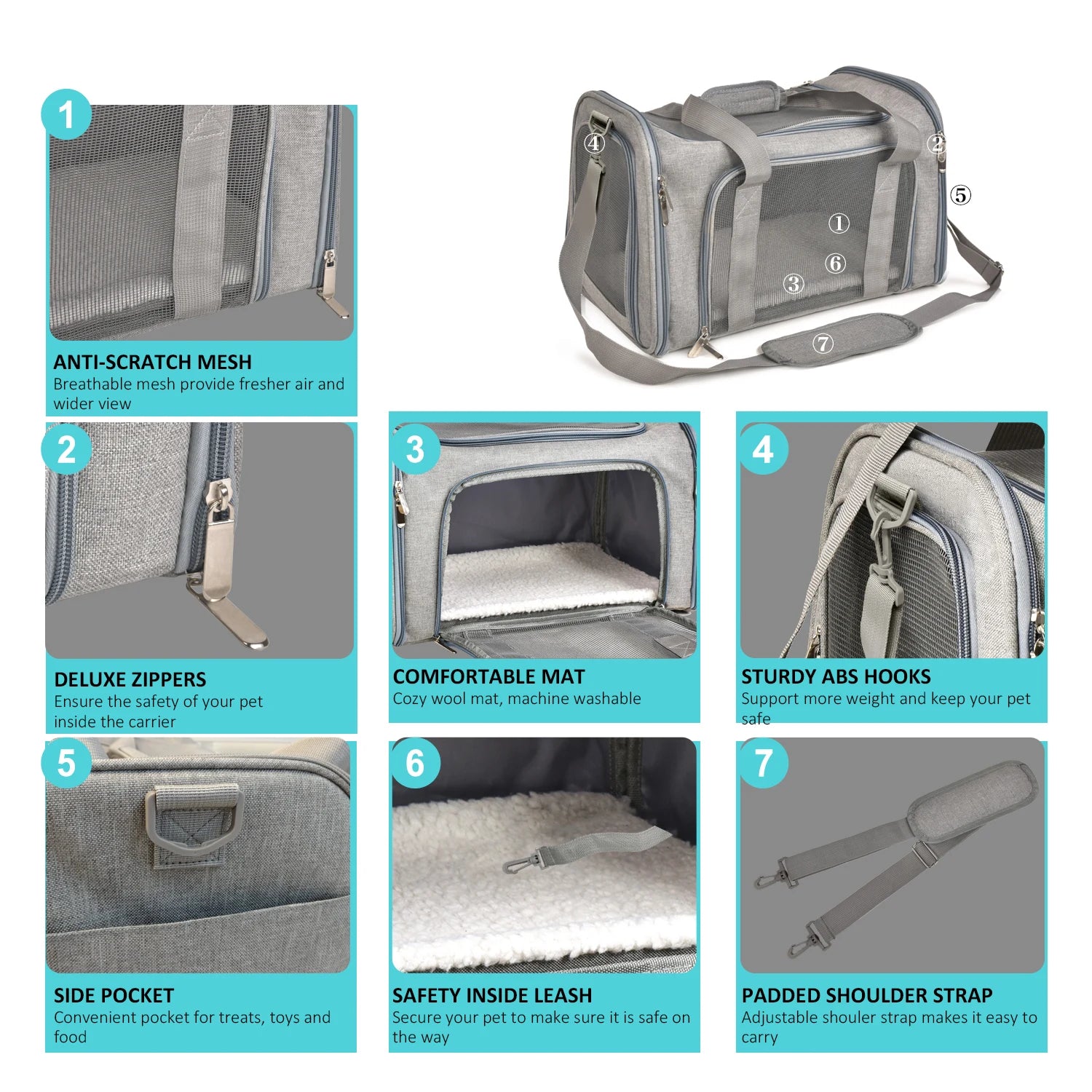 Comfortable pet carrier with airline-approved design and lifetime warranty