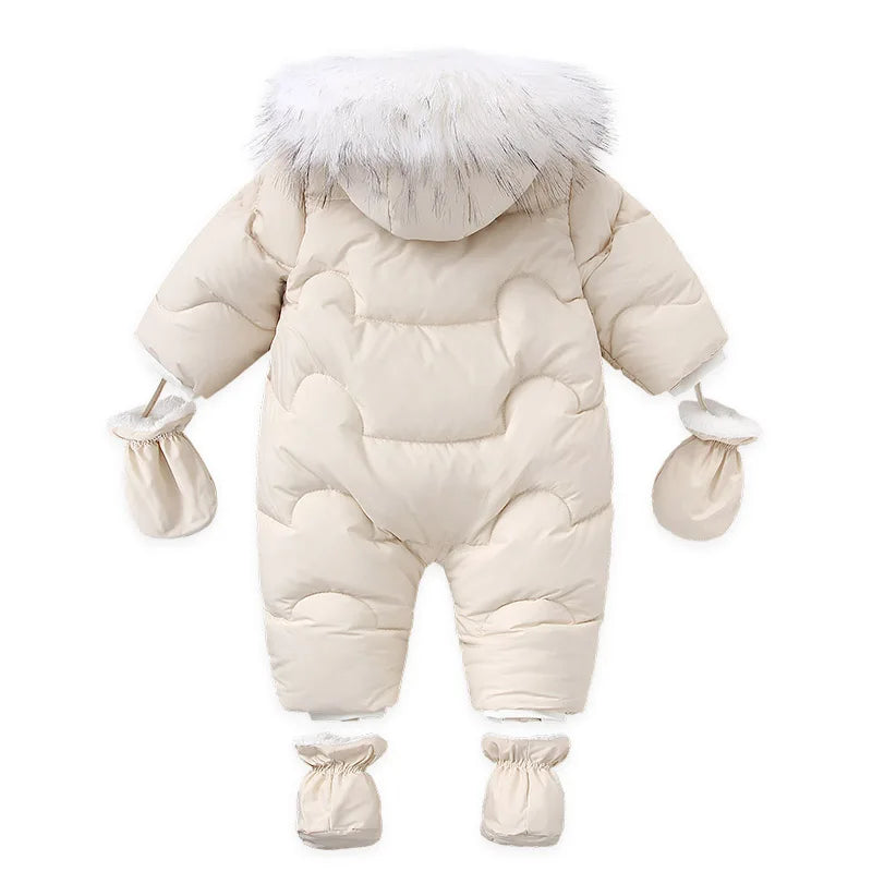 2024 Winter Baby Down Jumpsuit – Wool Hooded, Snowproof & Warm