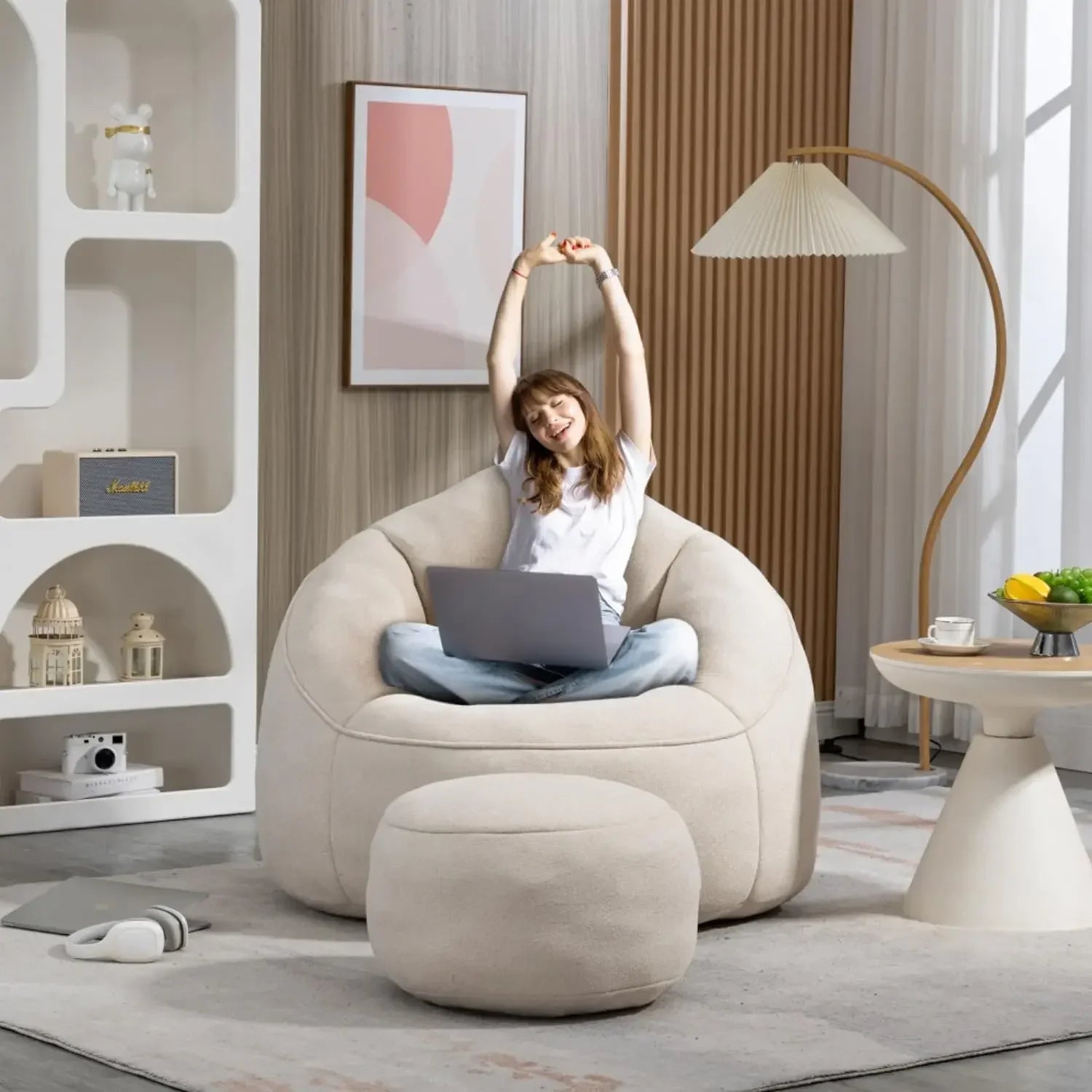 Beanbag chair and footstool, high-pressure foam couch