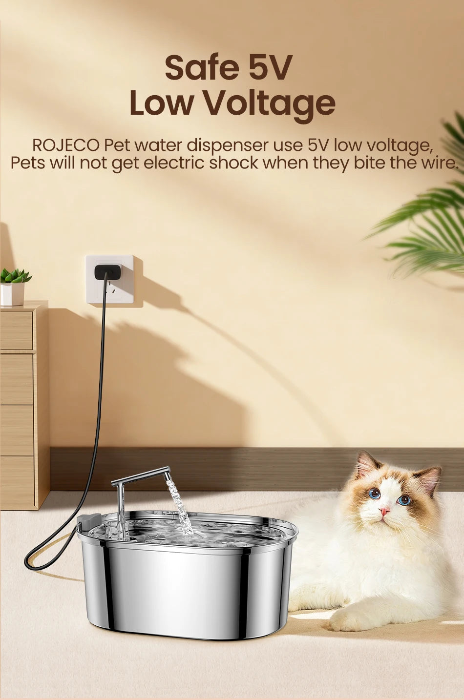 Stainless Steel Anti-Bacterial Water Fountain for Cats and Dogs